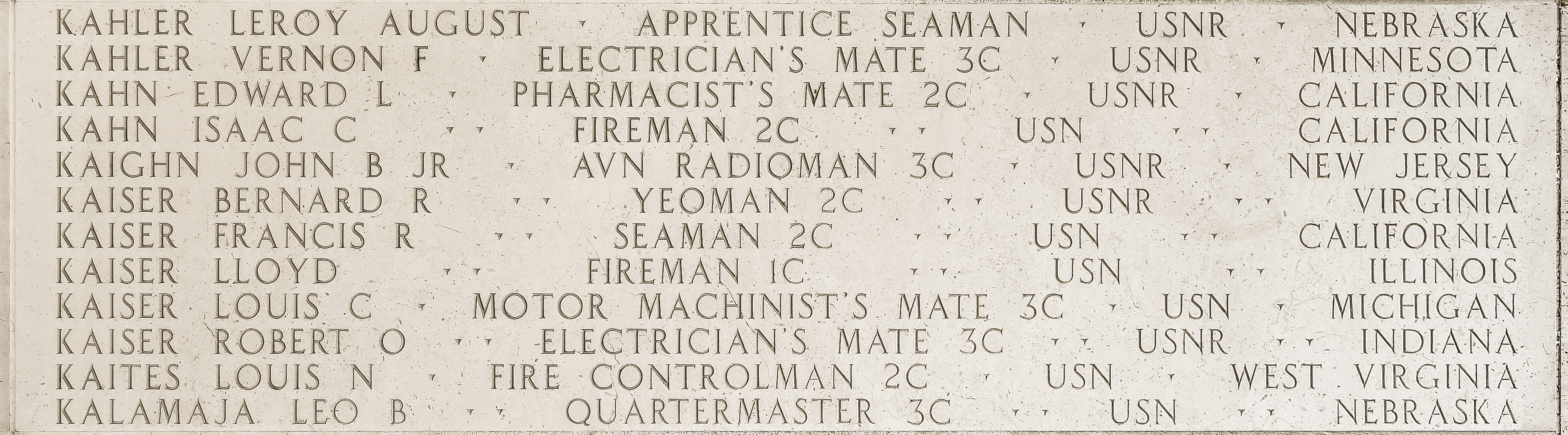 Bernard R. Kaiser, Yeoman Second Class